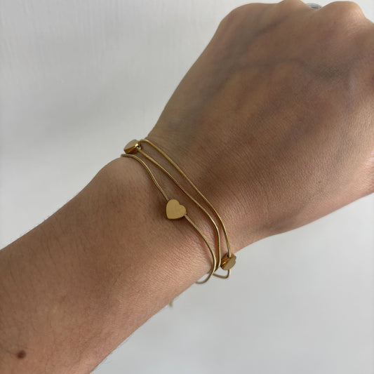 Pulsera acero inoxidable triple corazones dorados