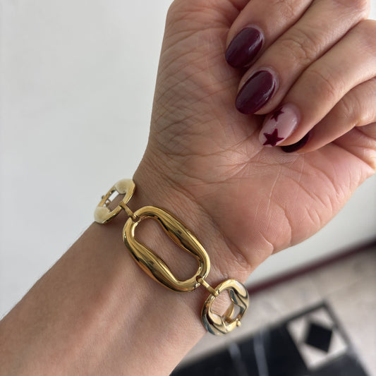 Pulsera acero inoxidable eslabón amplio dorado