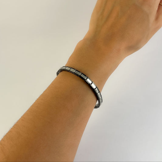 Pulsera italiana delgada borde negro acero inoxidable