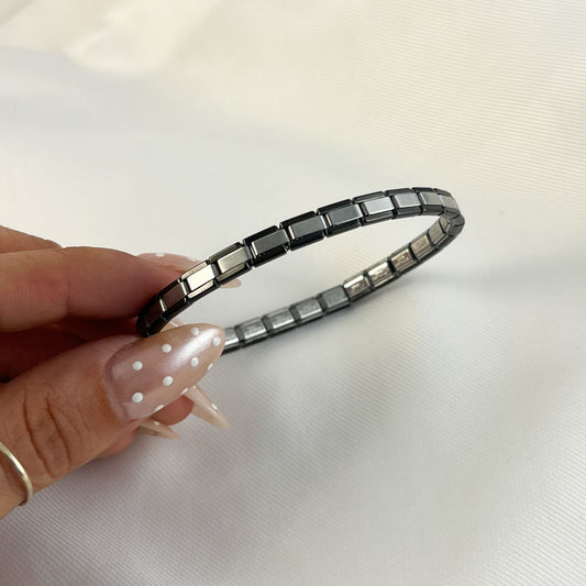 Pulsera italiana delgada borde negro acero inoxidable