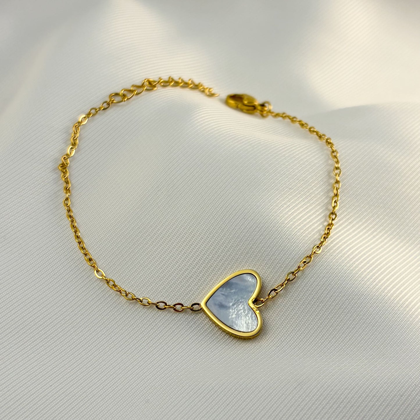 Pulsera acero inoxidable corazón madre perla dorado