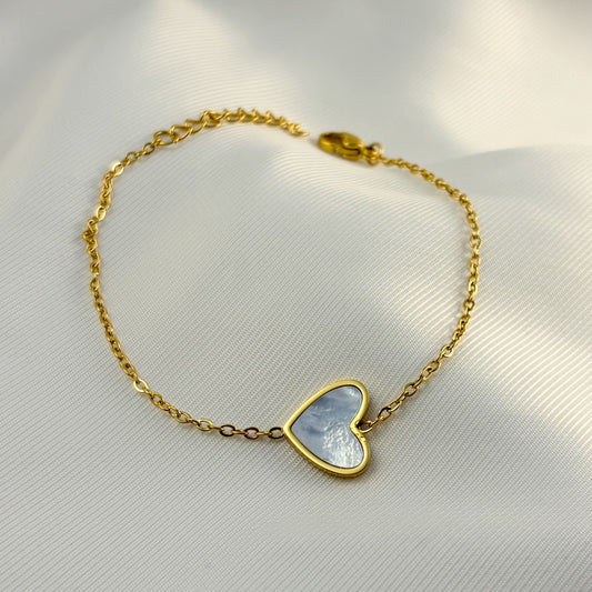 Pulsera acero inoxidable corazón madre perla dorado