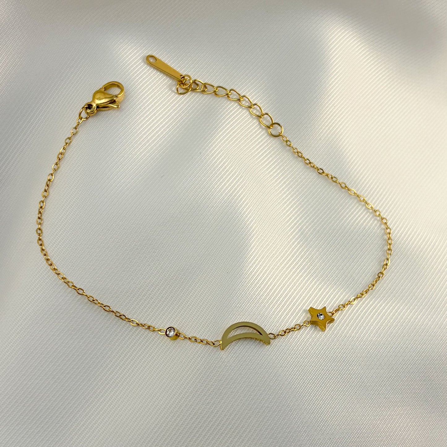 Pulsera acero inoxidable delgada luna estrella dorado