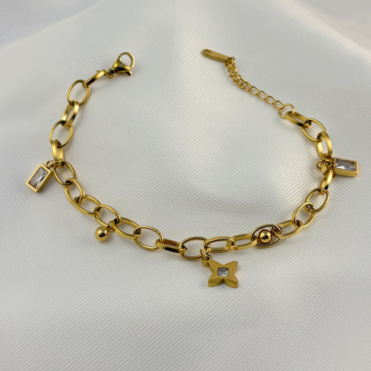 Pulsera acero inoxidable cadena dijes colgantes dorado