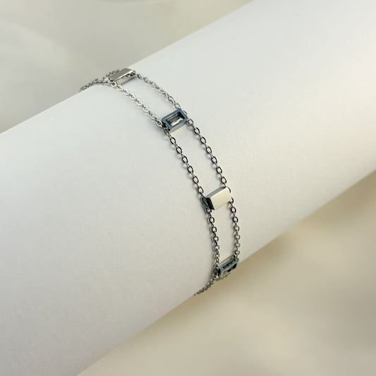 Pulsera doble acero inoxidable cristales rectangulares