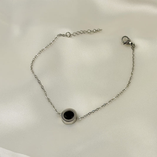 Pulsera acero inoxidable cadena círculo onix negro 17 + 3 cm