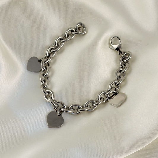 Pulsera chunky 3 dijes de corazón