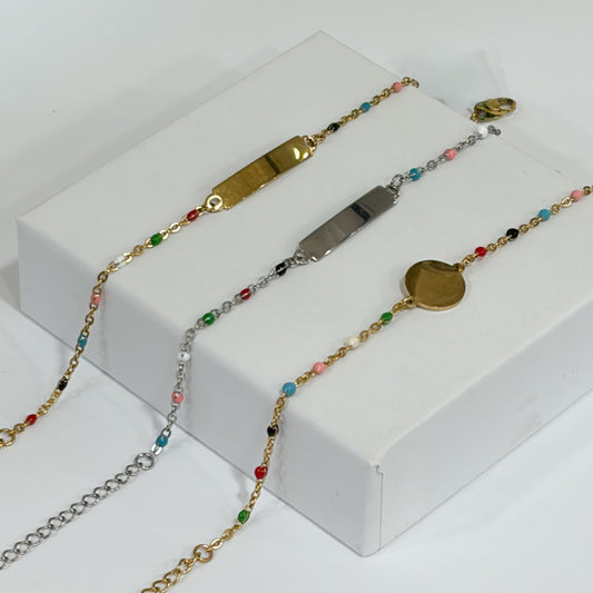 Pulsera esclava acero inoxidable bolitas de colores 16 cm + 5 ext