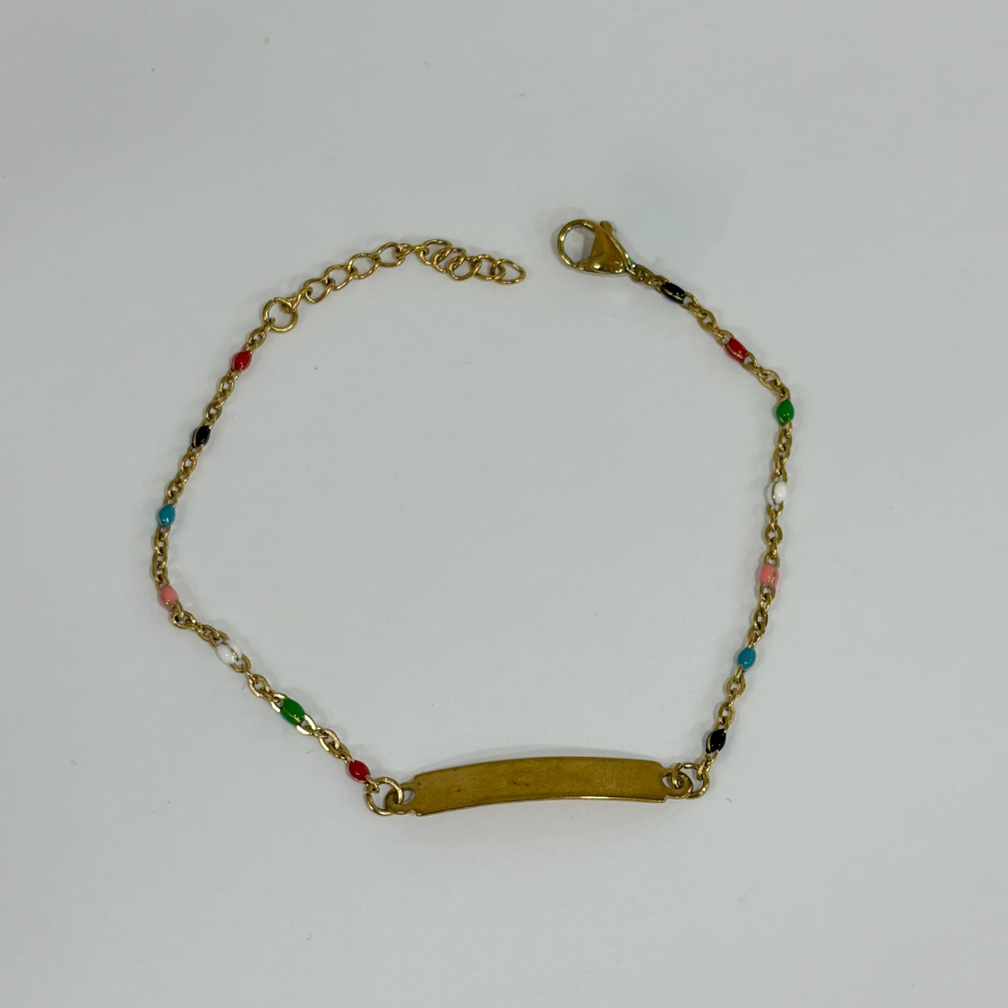 Pulsera esclava acero inoxidable dorada bolitas de colores 16 cm + 5 ext