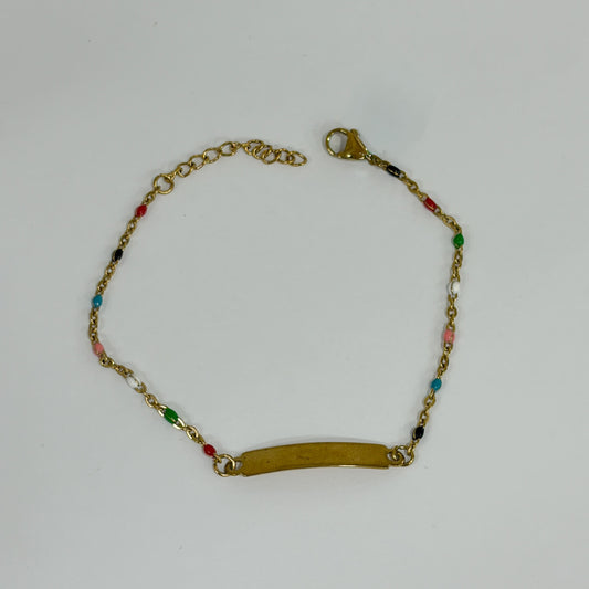 Pulsera esclava acero inoxidable dorada bolitas de colores 16 cm + 5 ext