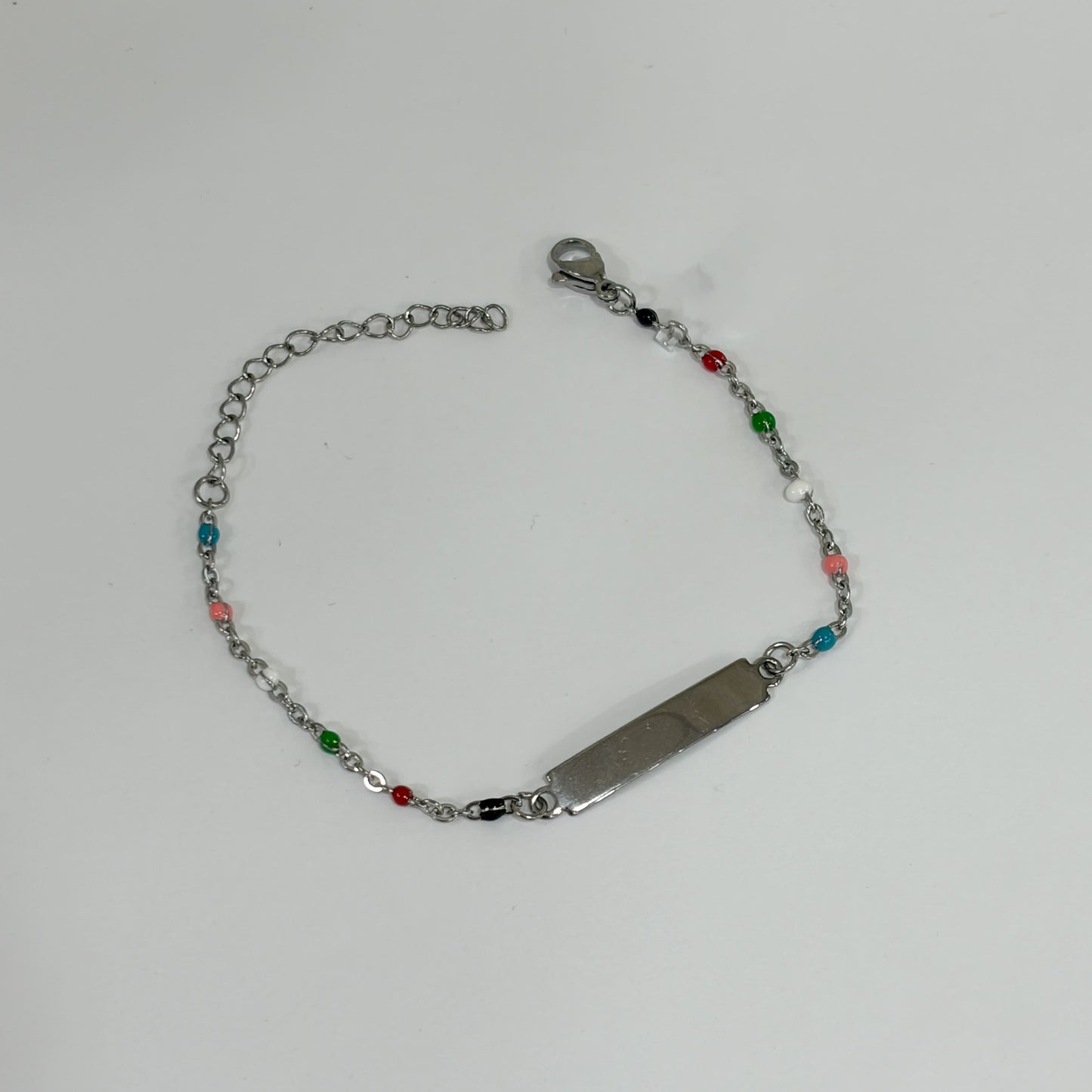 Pulsera esclava acero inoxidable bolitas de colores 16 cm + 5 ext