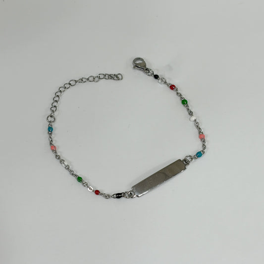Pulsera esclava acero inoxidable bolitas de colores 16 cm + 5 ext