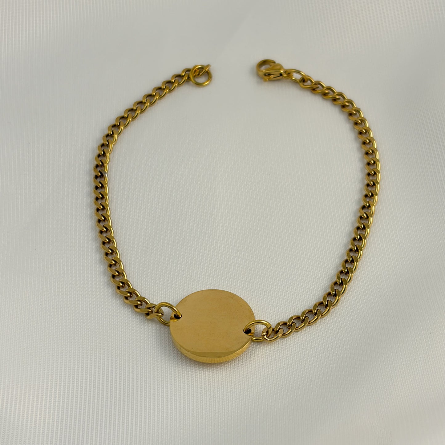 Pulsera cadena barbada dije circular para grabar acero inoxidable 21 CM