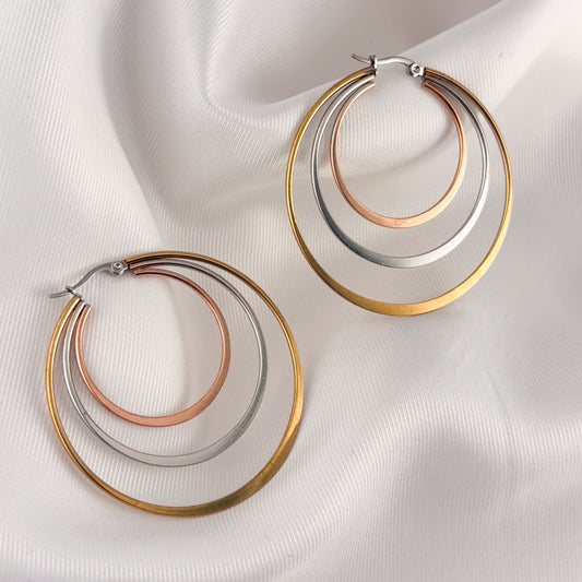 Arracadas acero inoxidable triple aros tricolor