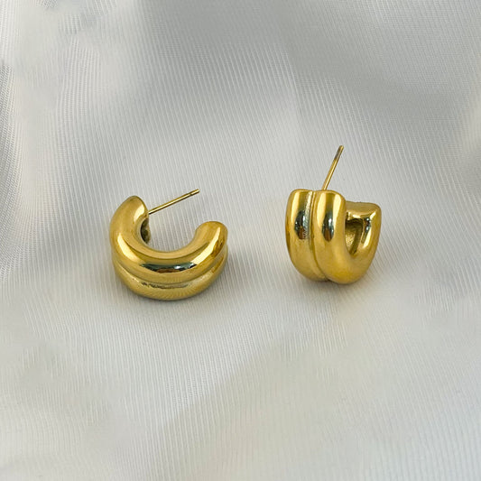 Semi arracadas chunky acero inoxidable doble fila dorado