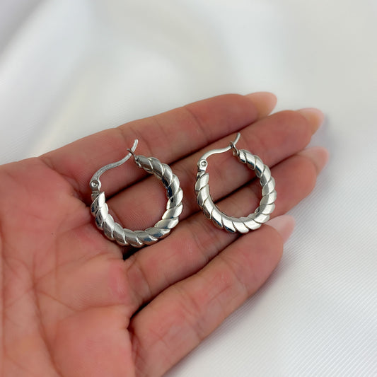 Arracadas acero inoxidable planas torcidas 2.5 cm