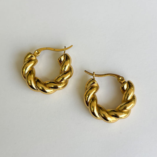 Arracadas gruesas torcidas 2 cm acero inoxidable dorado