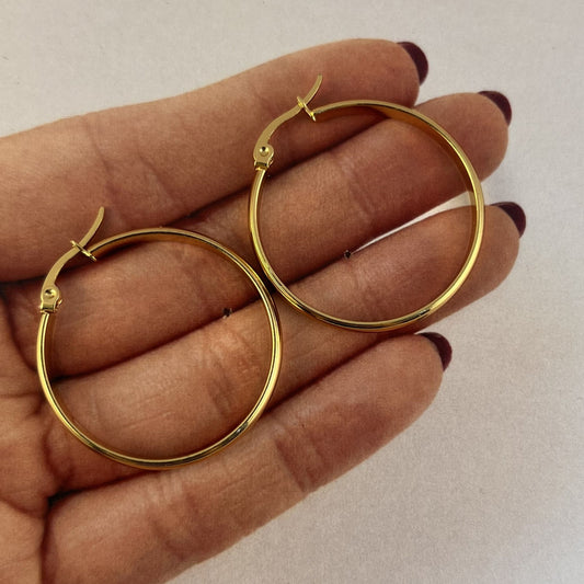 Arracadas acero inoxidable dorado medio tubo 3,5 cm