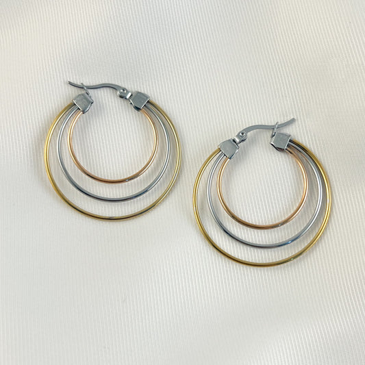 Arracada triple tricolor acero inoxidable