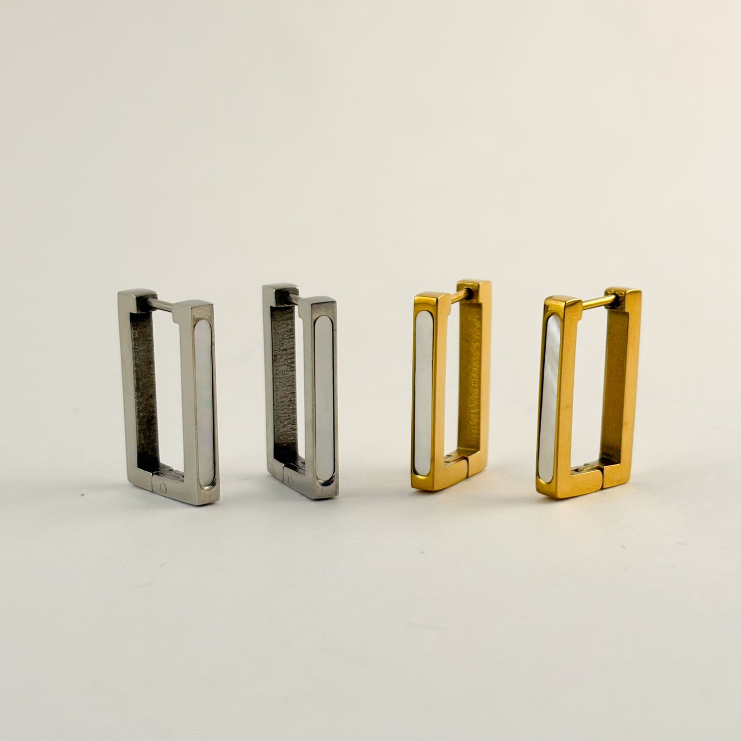 Arracadas rectangulares madre perla acero inoxidable