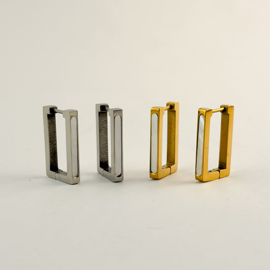 Arracadas rectangulares madre perla acero inoxidable