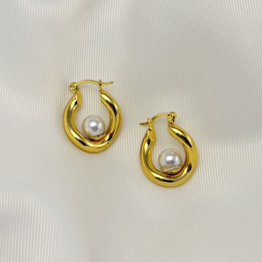 Arracada tubular irregular perla montada acero inoxidable 2,3