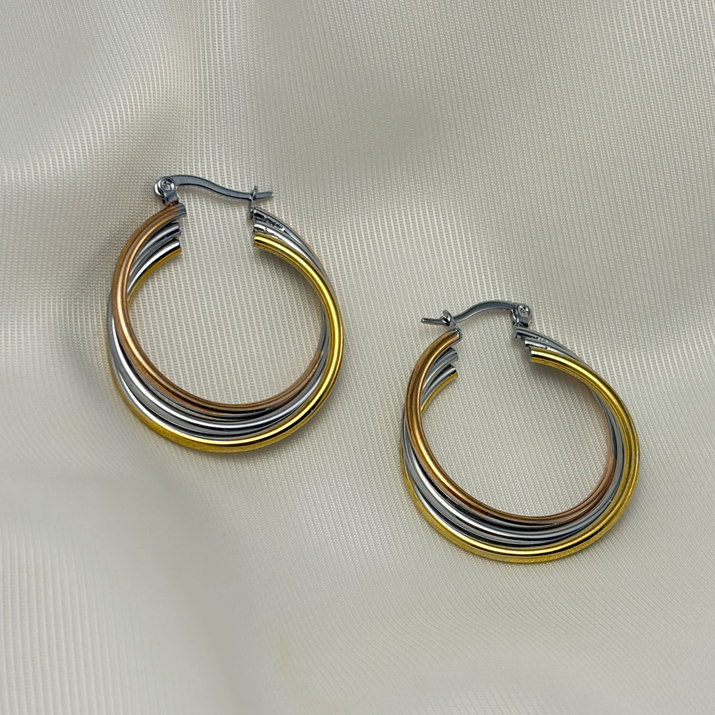 Arracadas triple tricolor tubular acero inoxidable 3,5 cm
