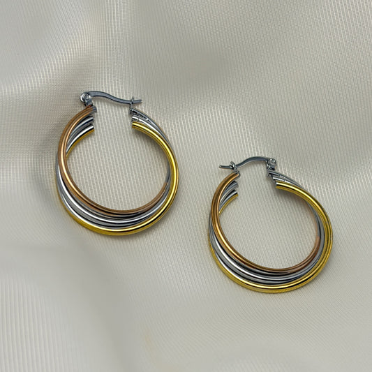 Arracadas triple tricolor tubular acero inoxidable 3,5 cm