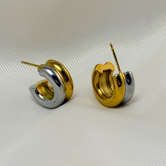 Arete semi arracada gruesa bicolor acero inoxidable 1,5 cm