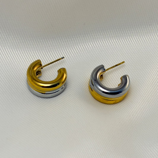Arete semi arracada gruesa bicolor acero inoxidable 1,5 cm