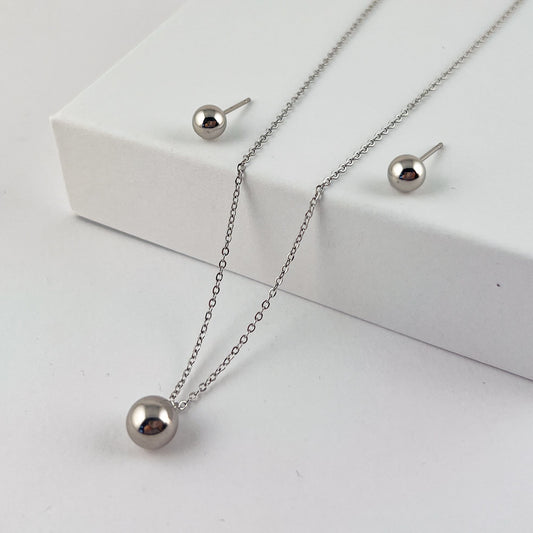 Set aretes y collar acero inoxidable bola