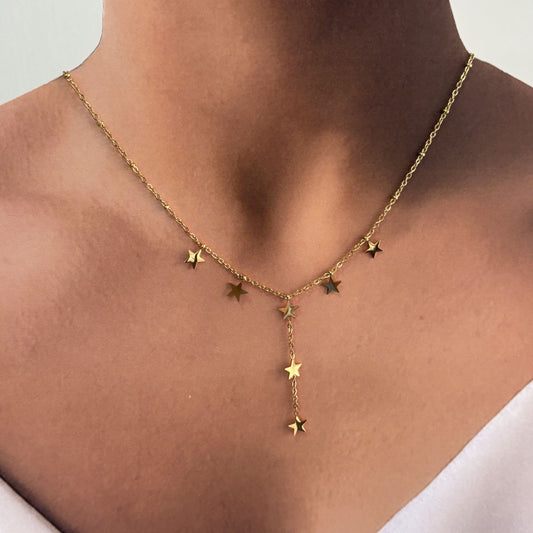 Set collar con aretes estrellas acero inoxidable dorado