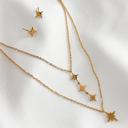 Set collar con aretes destello acero inoxidable dorado