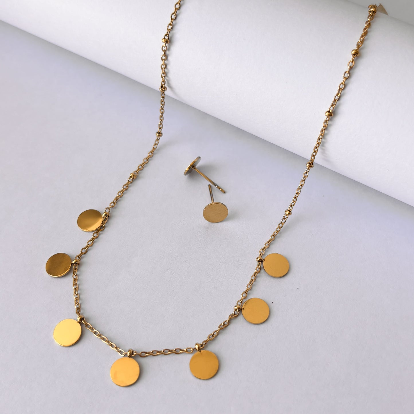 Set aretes y collar círculos acero inoxidable dorado