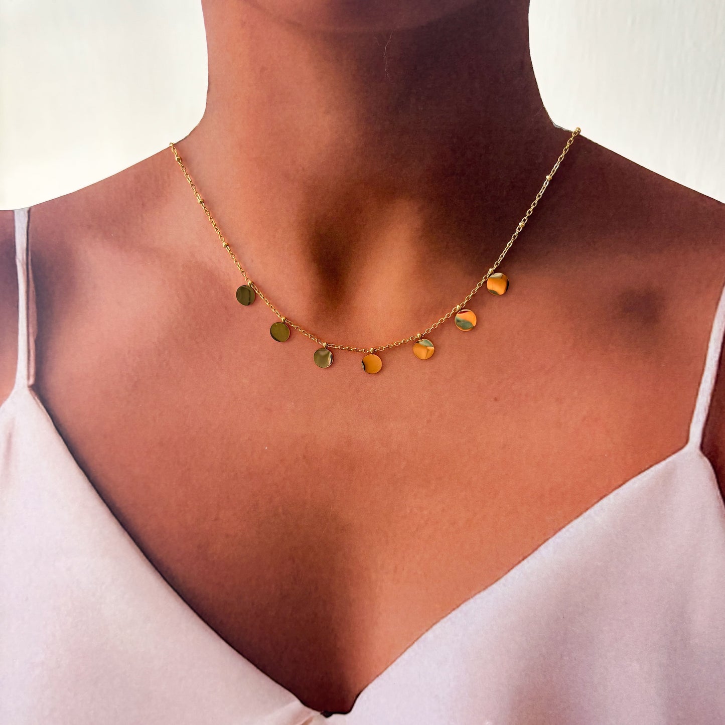 Set aretes y collar círculos acero inoxidable dorado