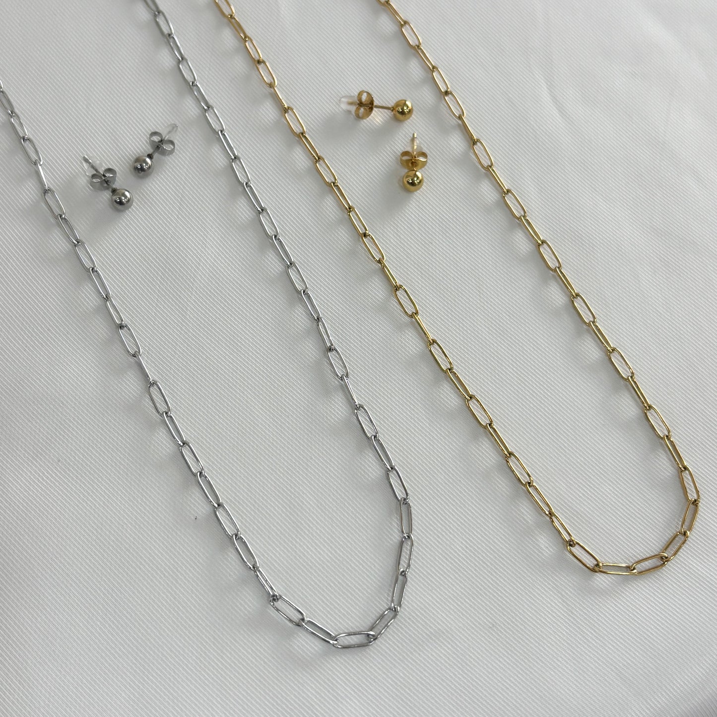 Set aretes y collar acero inoxidable cadena clip