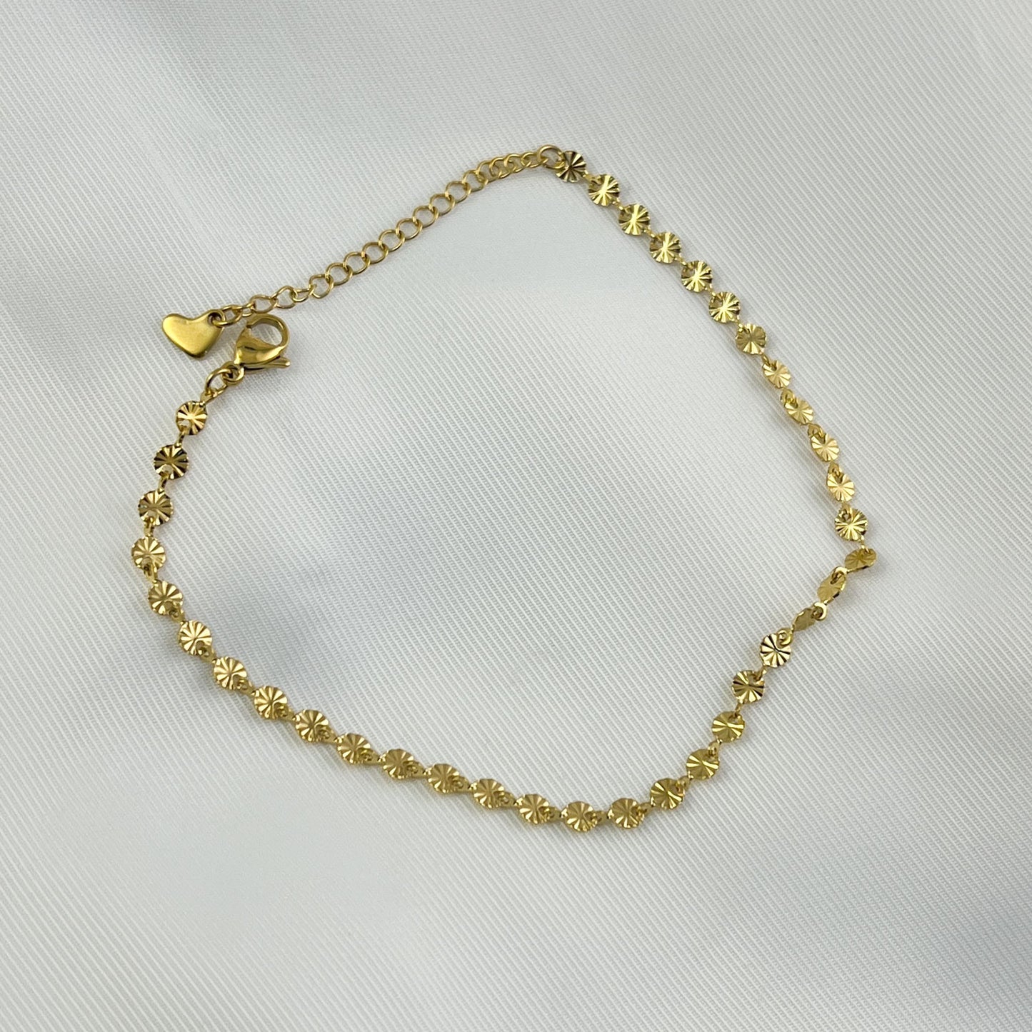 Tobillera acero inoxidable diamantada circulos 22 + 5 ext cm