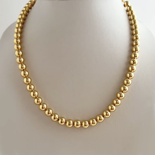 Collar bolitas 8 mm chapa de oro 45+ 6 cm