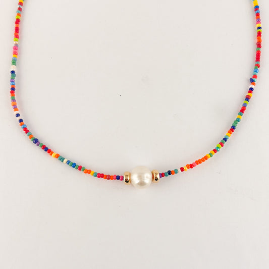 Gargantilla chapa de oro perla chaquira colores