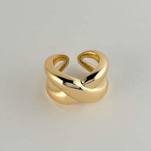 Anillo chunky X chapa de oro abierto ajustable