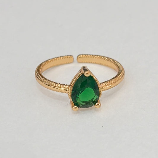 Anillo delgado ajustable chapa de oro gota verde