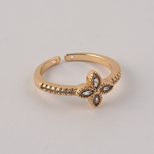 Anillo delgado ajustable chapa de oro flor 4 picos