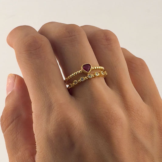 Anillo doble chapa de oro corazón rojo