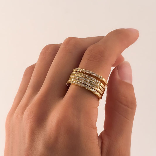 Anillo multi churumbelas chapa de oro 5 niveles #6