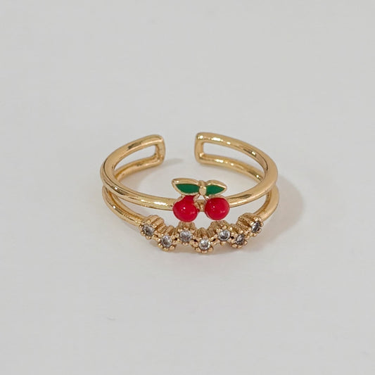 Anillo doble chapa de oro ajustable cereza