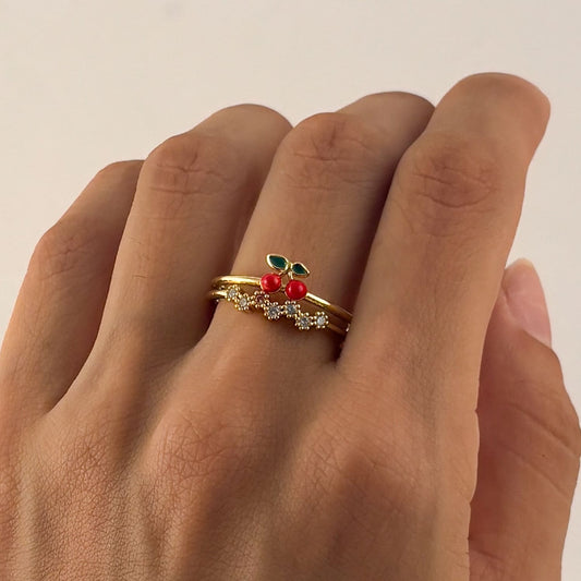 Anillo doble chapa de oro ajustable cereza