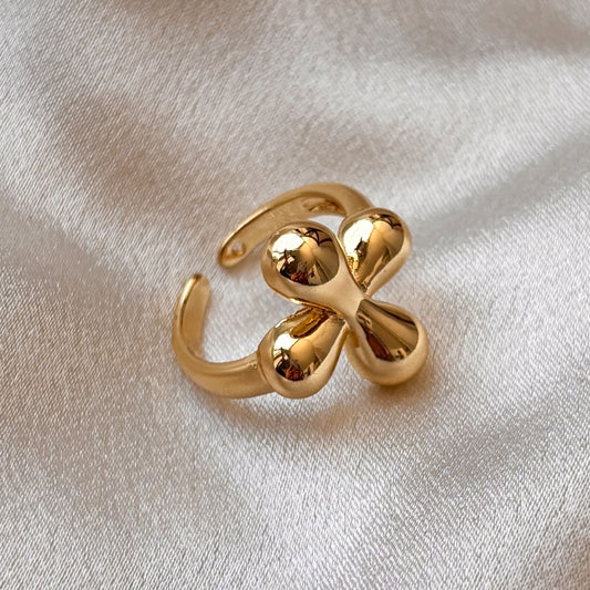 Anillo flor redondeada chapa de oro ajustable