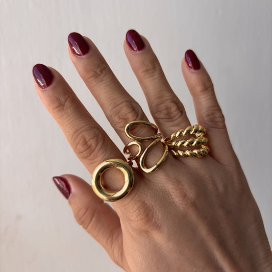 Anillo triple trenzado chapa de oro ajustable