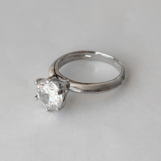 Anillo tipo compromiso plateado zirconia chapa de oro