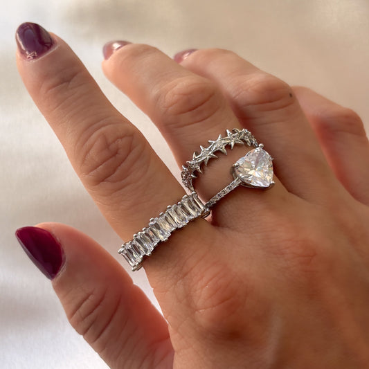 Anillo plateado zirconia corazón chapa de oro